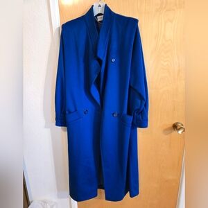 Vintage Royal Blue Ashley Scott 100% Wool Trench Coat- Size Medium
